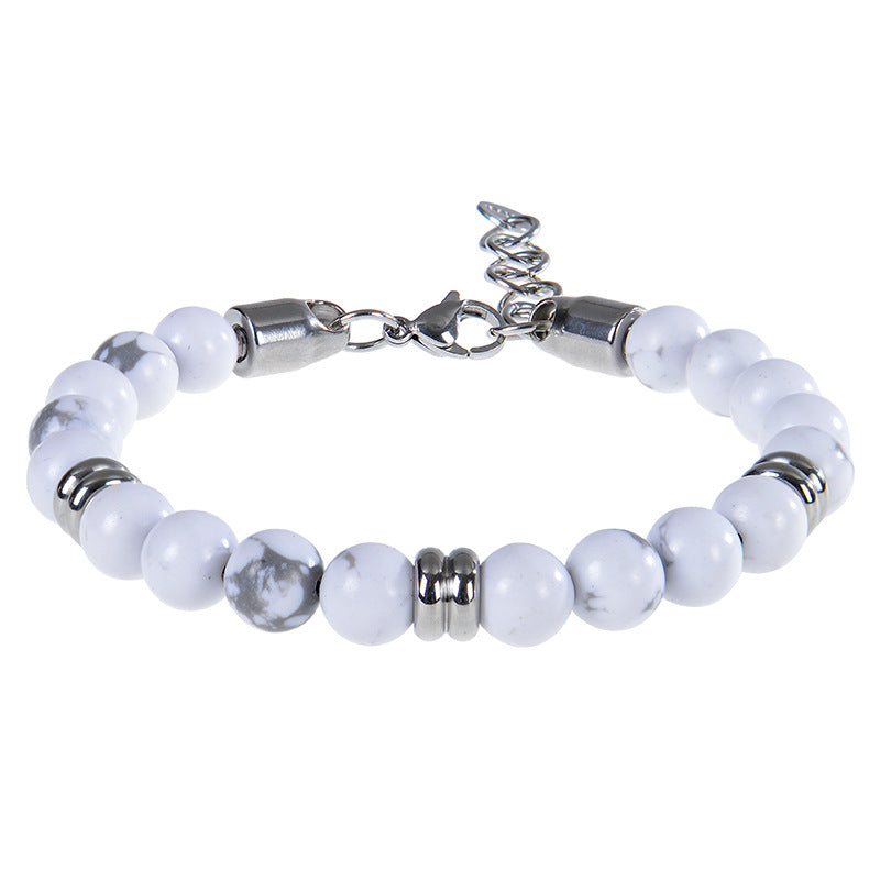 Natural Stone Bead Bracelet with Stainless Steel Accents
