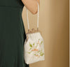 Embroidered Floral Pearl Chain Clutch Bag