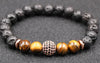 Tiger Eye Lava Rock Stone Peace Bracelet with Micro Paved Bead