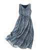 Women's Summer Sleeveless Dress V-Neck Blue Geometric Print Midi