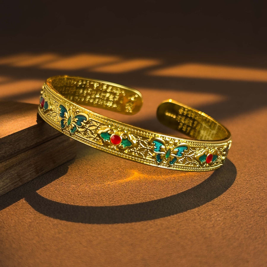 Copper Enamel Butterfly Bangle with Heart Sutra