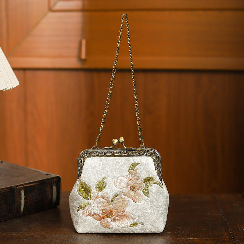 Embroidered Floral and Butterfly Chain Purse