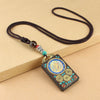 Tibetan Thangka Pendant Necklace, Handmade Ebony Wood