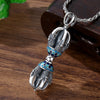 Copper Vajra Pendant Necklace with Blue Enamel Detail
