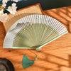 Chinese Style Bamboo Folding Fan with Silk Leaf and Tassel