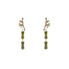 Natural Peridot Bamboo Drop Earrings, Gold Tone Leaf Studs
