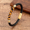 Stone Bead Leather Bracelet Unisex