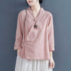Women's Long Sleeve Cotton Linen Zen Shirt with Frog Buttons