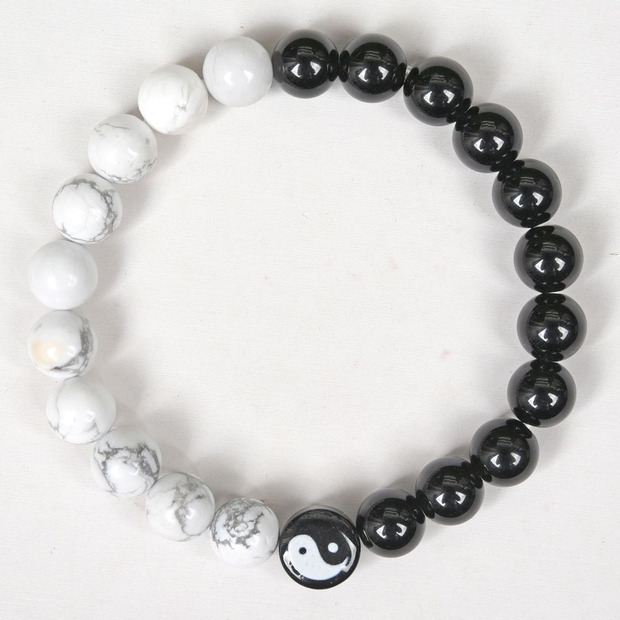 Black Obsidian and White Turquoise Yin Yang Bracelet