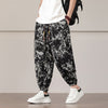 Men's Bamboo Print Harem Pants with Drawstring and Pockets