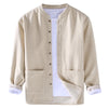 Men's Fleece-Lined Ramie Jacket, Chinese Style Stand Collar