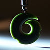 Cyan Jade Peace Buckle Pendant with Traditional Carving