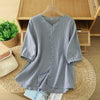 Women's Cotton Linen V-Neck Half Sleeve Shirt