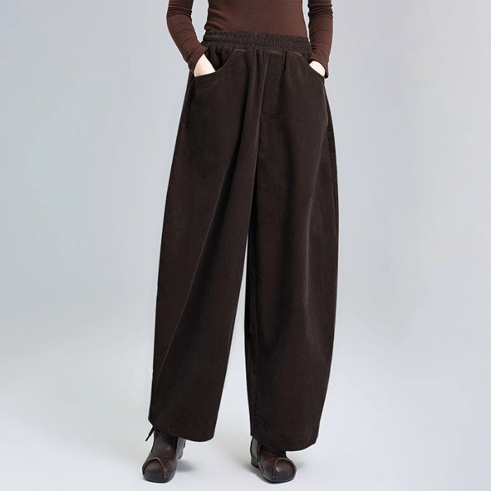 Women's Corduroy Harem Pants with Pockets