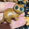 Carved Wood Cat Figurine with Bell - Cute Animal Desk Decoration