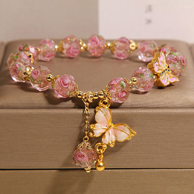 Butterfly Charm Rose Flower Liuli Bracelet