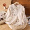 Embroidered Cotton Linen Chinese Frog-Button Shirt