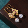 Gold-Plated Ruyi Drop Earrings with Natural Chalcedony Bead