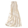 Back view of a light beige sleeveless midi dress with a V-neck and textured fabric