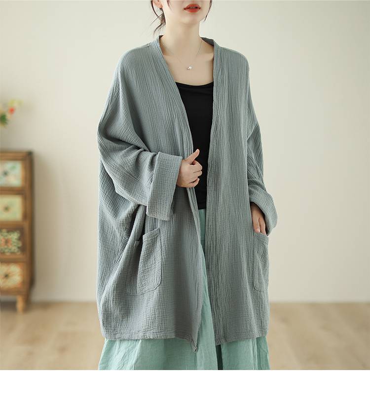 Women's Kimono Cotton Linen Zen Jacket With Pockets