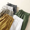 Cotton Linen Wide Leg Capri Pants with Pockets