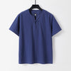 Men's Linen Blend V-Neck T-Shirt with Frog Button