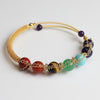 Gold-Tone Wire Wrapped Gemstone Bead Bangle Bracelet