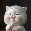 Ceramic Wishing Cat Figurine with Scarf