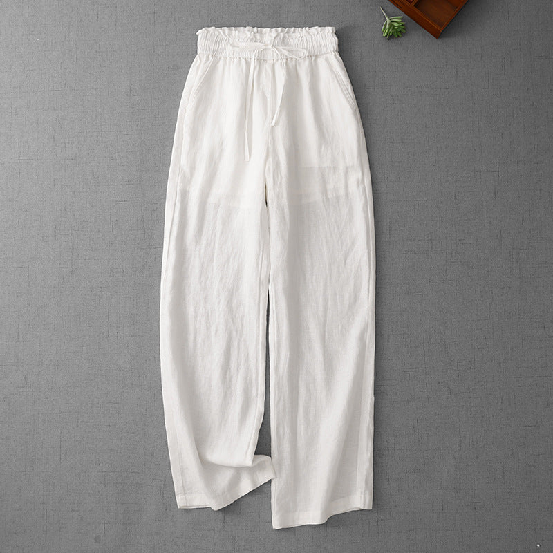 Women's Wide Leg Pants High Waist Cotton Linen Drawstring