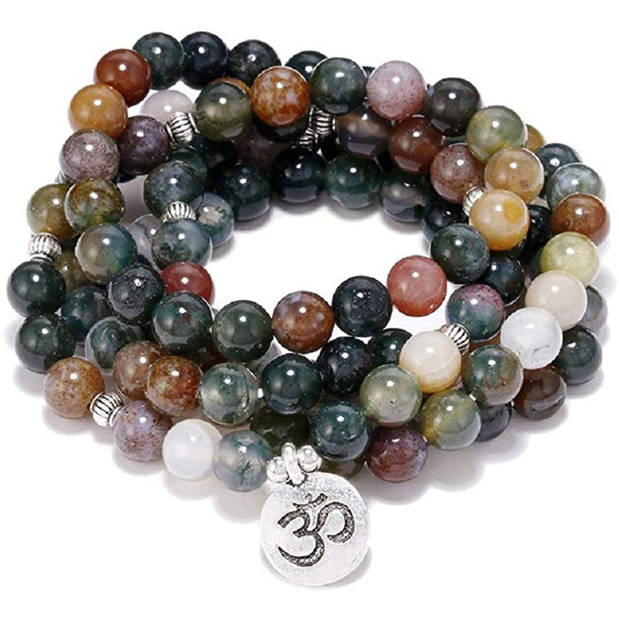 108 Mala Bracelet Indian Agate Lotus OM Tree of Life