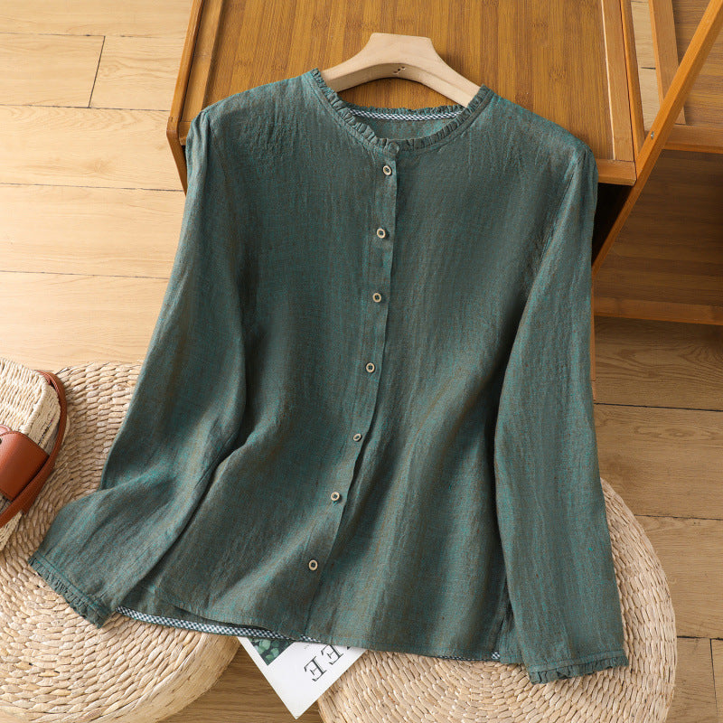 Women's Cotton Linen Shirt Long Sleeve Button Down Loose Fit Top