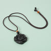 Black Obsidian Rose Pendant Necklace, Carved Flower