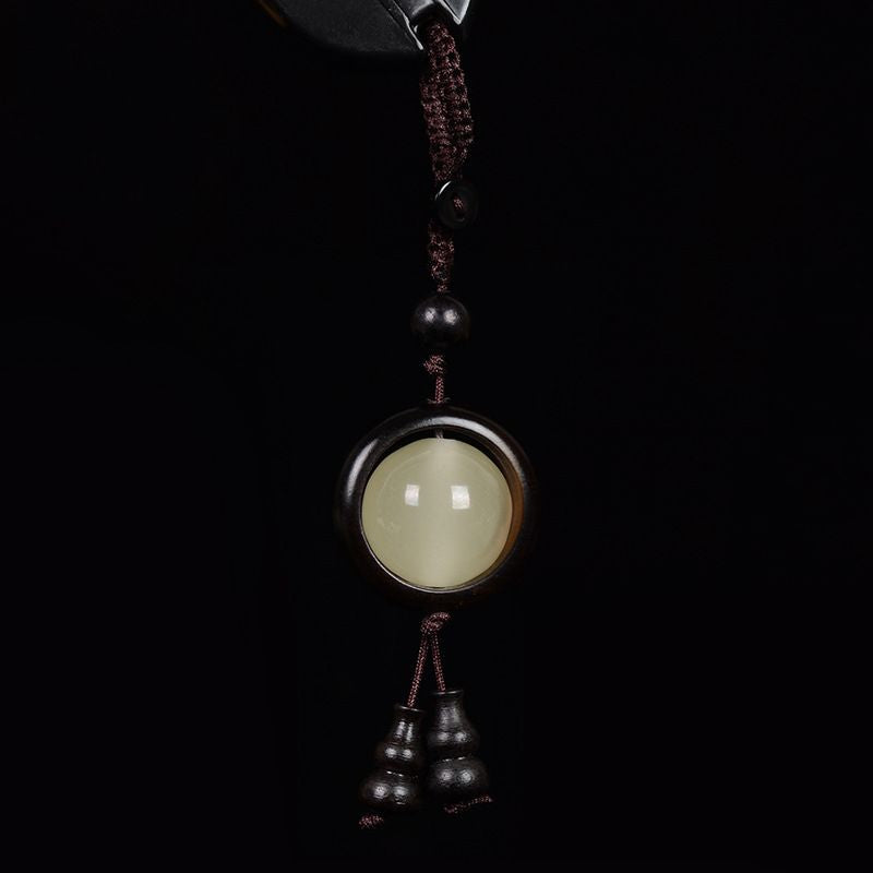 Luminous Wood Keychain with Gourd Charm
