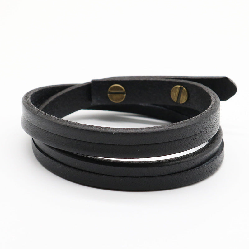 Two-Tone Leather Wrap Bracelet with Gold-Tone Studs
