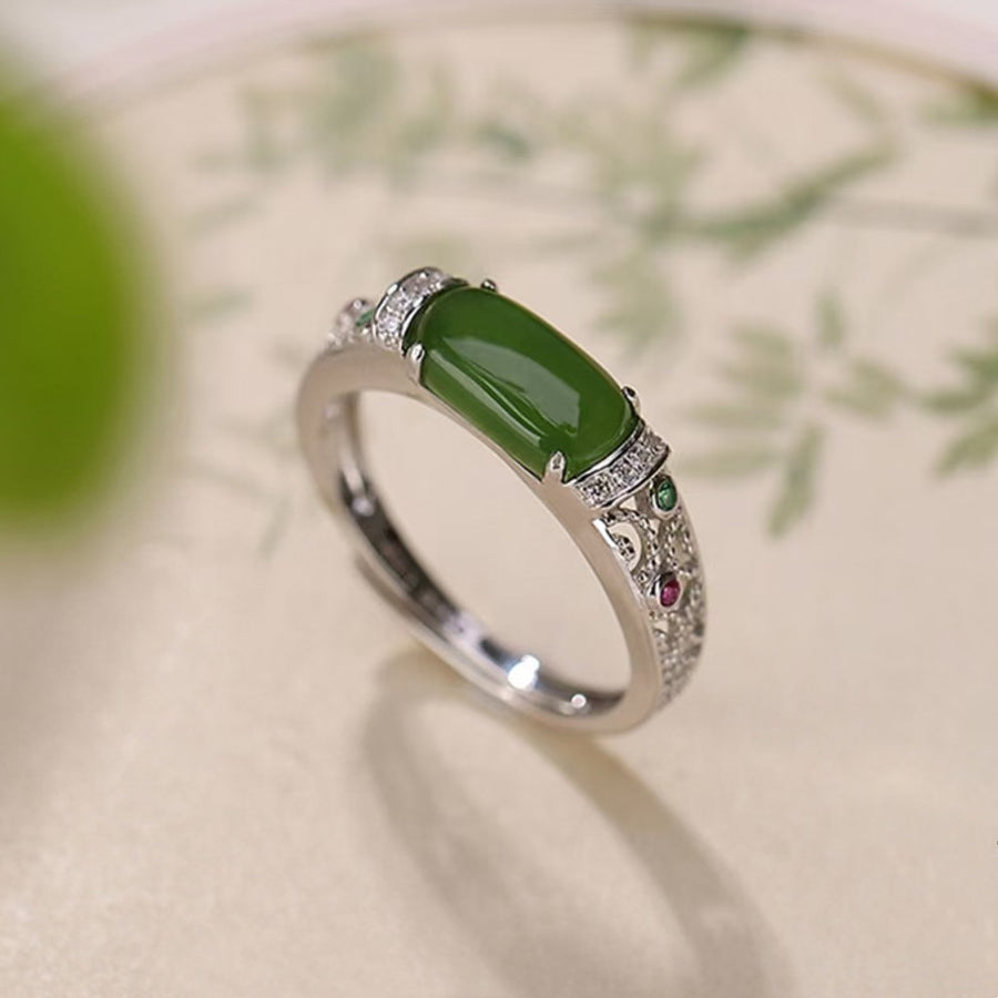 Retro Oval Openwork Adjustable Ring with Faux Gemstone