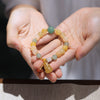 Golden Silk Jade Lotus Bracelet, Natural Stone Beads