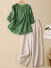 Embroidered Cotton Linen Top and Pants Set
