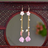 Long Drop Earrings with Floral Charm and Faux Pearl