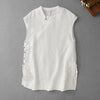 Women's Linen Vest with Lace Trim and Frog Buttons