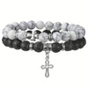 Yin Yang Couple Bracelet Set Black Onyx White Bead 2pcs