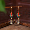 Enamel and Natural Crystal Drop Earrings, Chinese Style