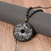 Black Obsidian Dragon Phoenix Pendant Necklace