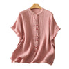 Women's Cotton Linen Short Sleeve Shirt Plain Summer Top