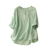 Women's Embroidered Cotton Linen Top, Round Neck Half Sleeve