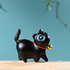Carved Wood Cat Figurine with Bell - Cute Animal Desk Decoration
