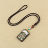 Tibetan Thangka Pendant Necklace, Ebony Wood Rope