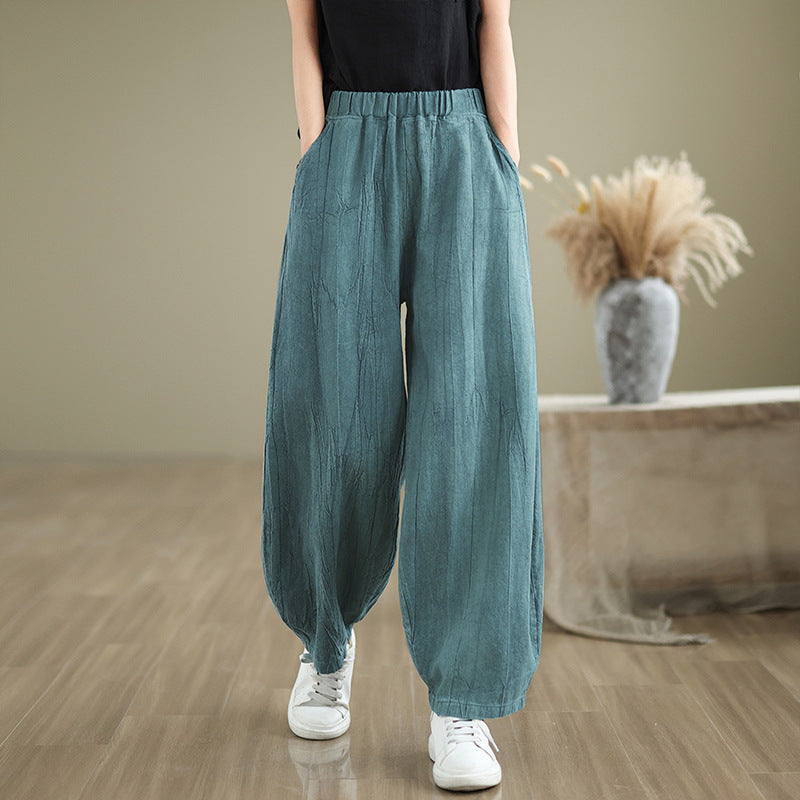 Women's Harem Pants Cotton Linen Wide Leg Trousers