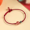 Strawberry Quartz Red String Bracelet with Lucky Cat Charm