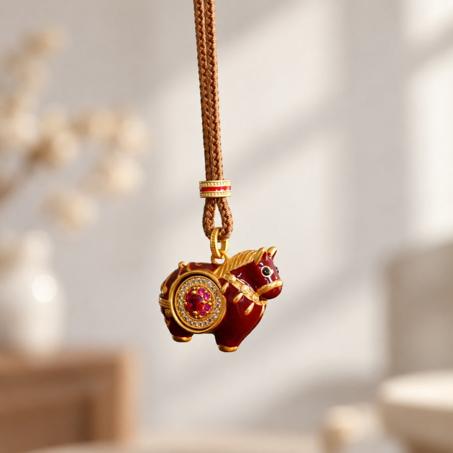 Copper Horse Pendant Necklace, New Chinese Style