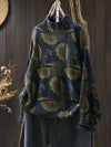 Women's Sunflower Pattern Mock Neck Cotton Sweater